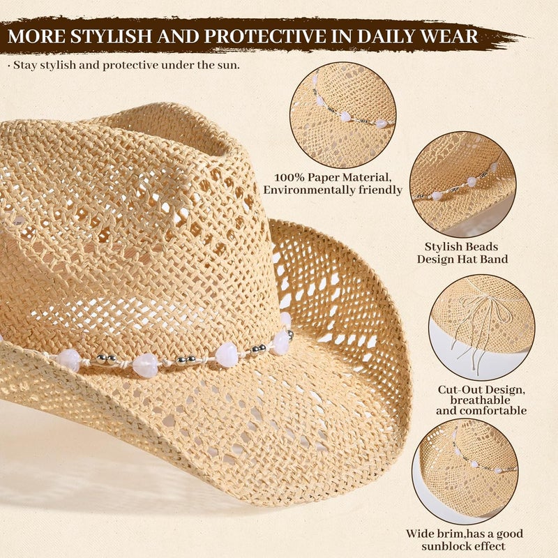 Willheoy Straw Cowboy Hat for Men Womens Straw Cowgirl Hat Summer Western Cowboy Hats with Wide Brim for Cowgirls and Cowboys - Image 4